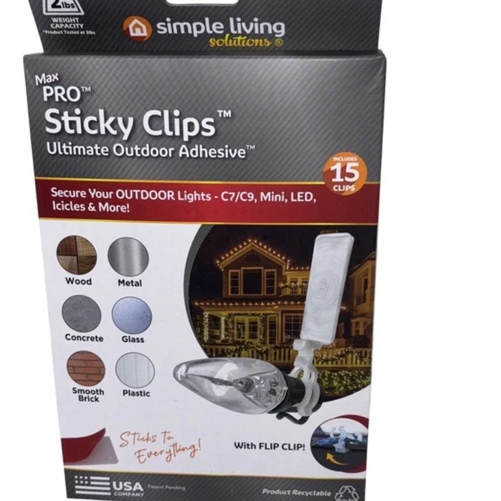 Simple Living Solutions Max PRO Sticky Clips‎ 15ct Outdoor Light Adhesive White